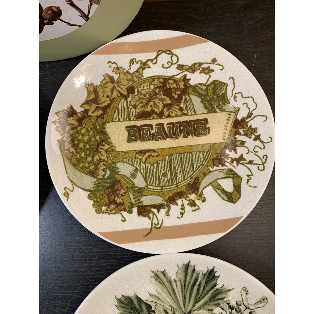 Pottery Barn Vino Plates Set of 4 French Vintage Botanical Appetizer Plates Box